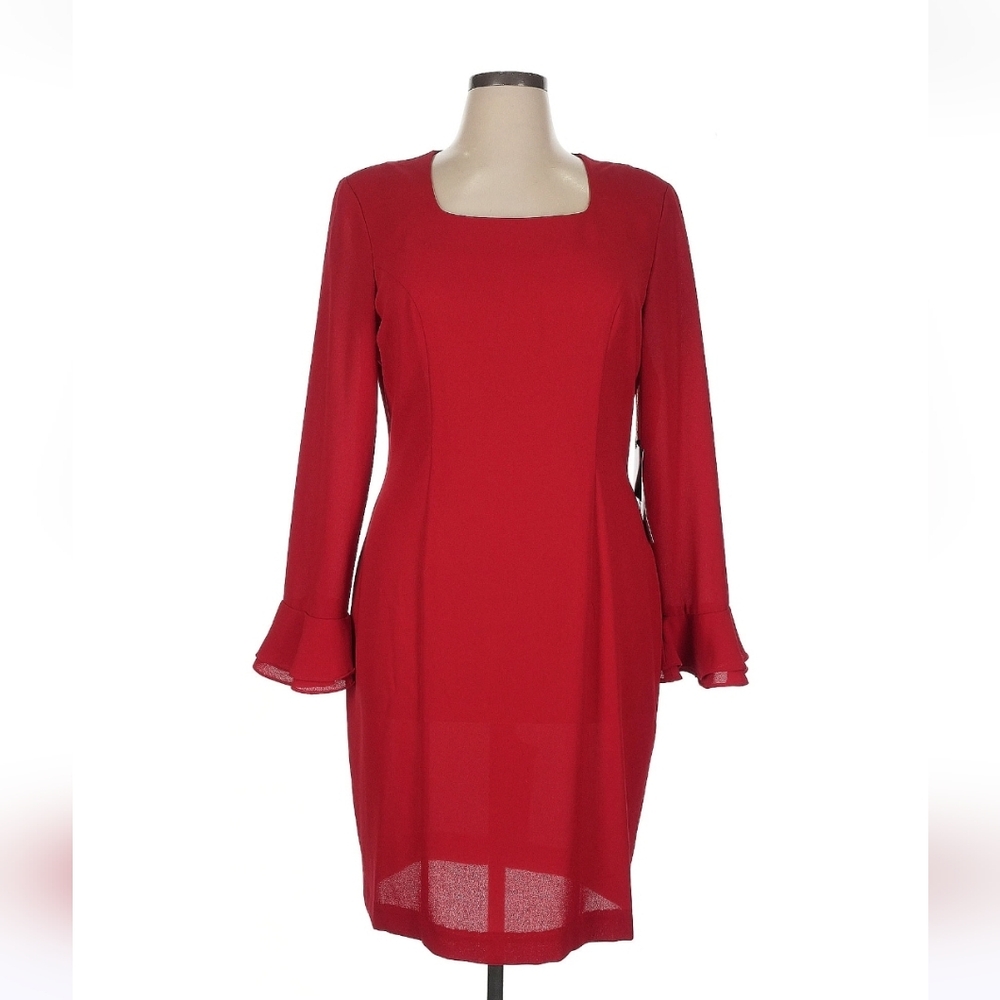 Chaus Long Sleeve Sheath Dress, Ruby Red, Size 16 - Picture 3 of 10